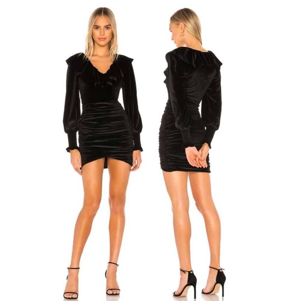 Revolve Tularosa Trina Black Velvet Ruched Mini Dress